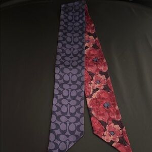 Designer Two-Sided Silk Skinny coach handbag scarf - Purple & Burgundy Floral